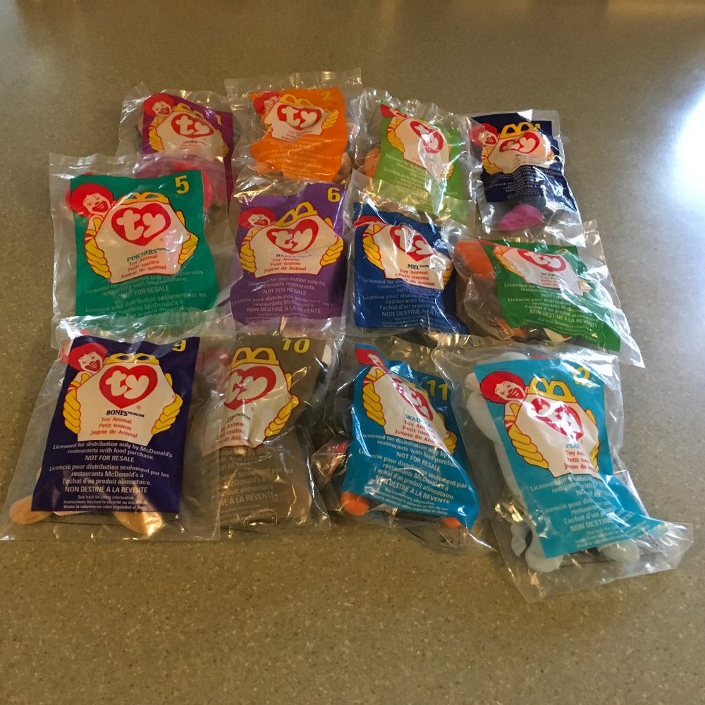 Complete Set of 12 McDonald's Mini Beanies from 1998